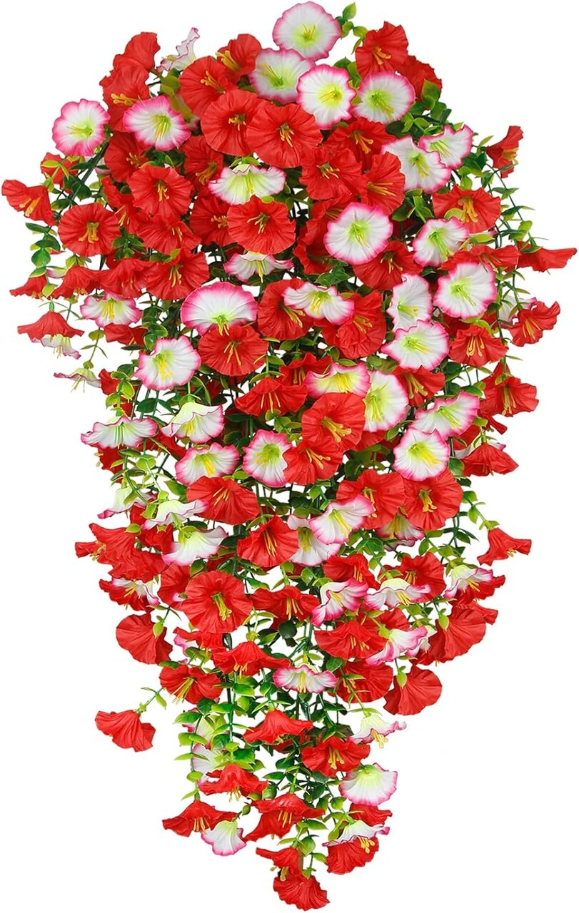 3 Pcs Artificial Hanging Flowers for Outdoors (Red, Pink) 15.74"D x 15.74"W x 29.53"H